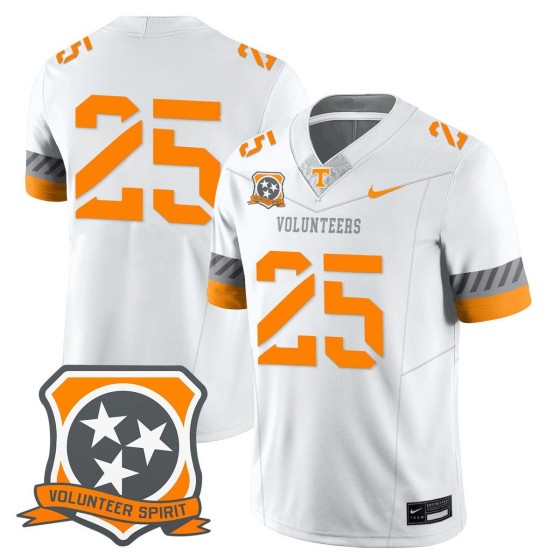 Men's Tennessee Volunteers #25 White 2025 Spirit Vapor Limited Stitched Football Jersey