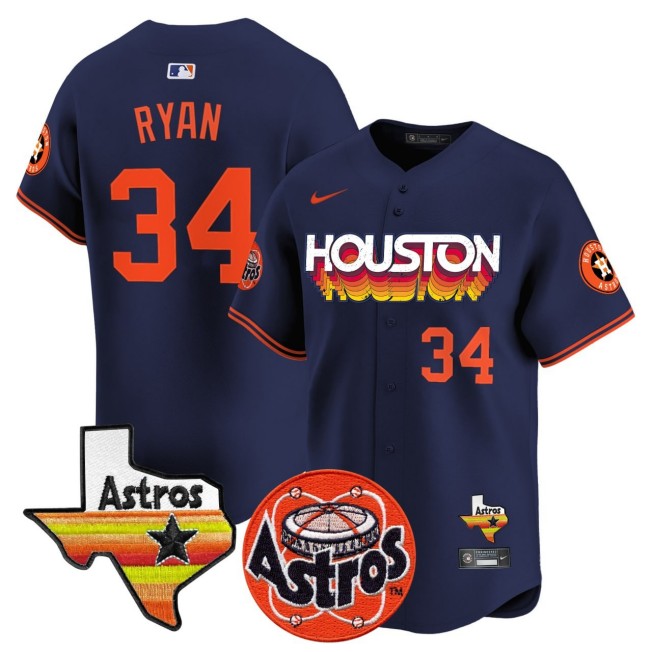 Men's Houston Astros #34 Nolan Ryan Navy Limited Stitched Baseball Jersey