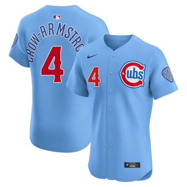 Men's Chicago Cubs #4 Pete Crow-Armstrong Light Blue Flex Base Stitched Baseball Jersey