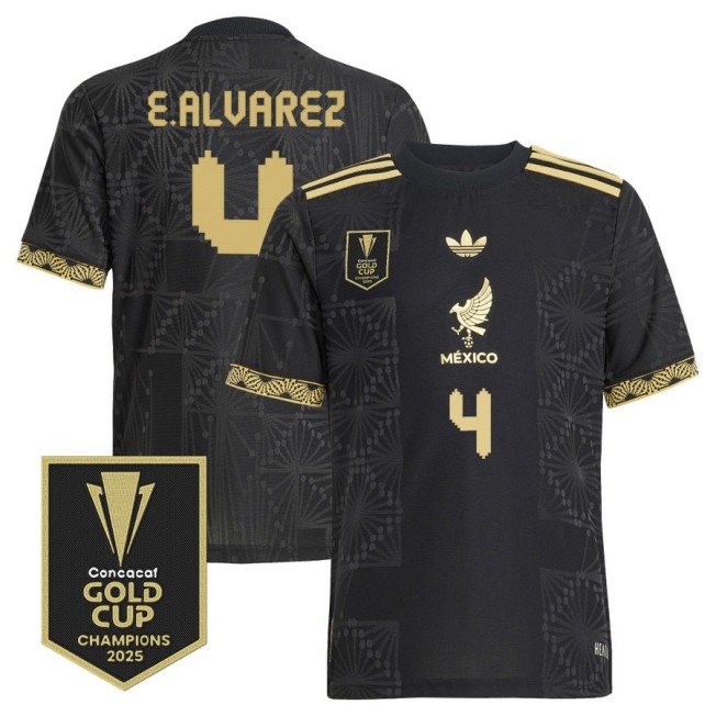 Men's Mexico #4 Edson Alvarez adidas 2025 Gold Cup Champions Soccer Jersey Black