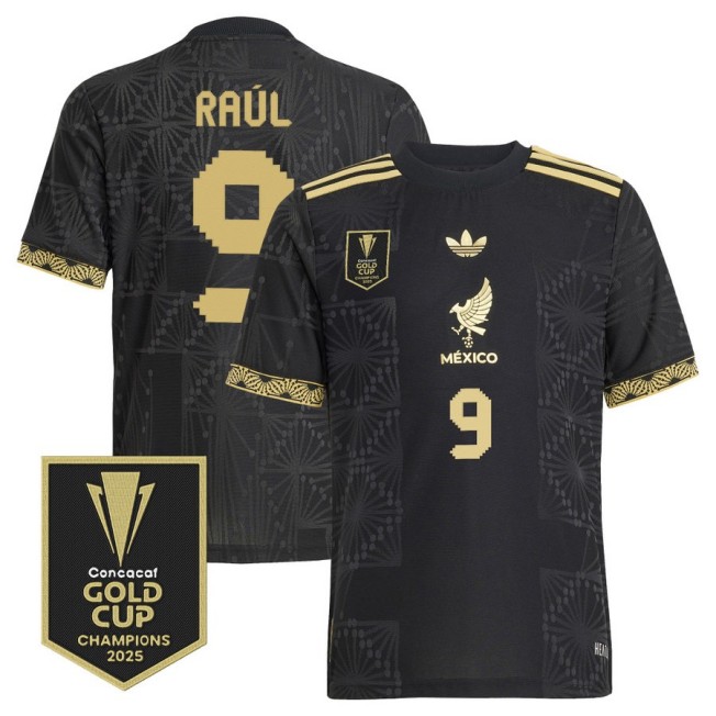 Men's Mexico #9 Raul Jimenez adidas 2025 Gold Cup Champions Soccer Jersey Black
