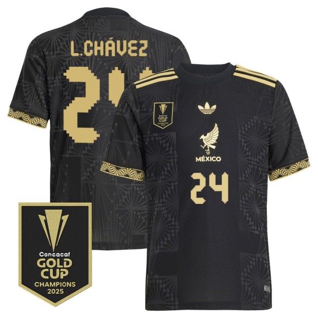 Men's Mexico #24 Luis Chavez adidas 2025 Gold Cup Champions Soccer Jersey Black
