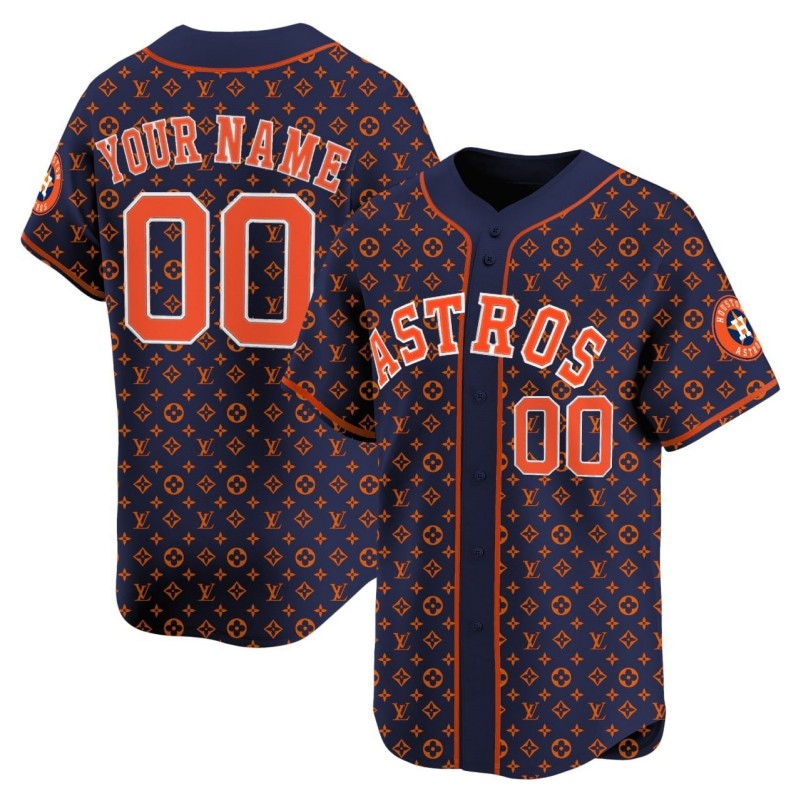 Houston Astros Custom Navy LV Limited Stitched Baseball Jersey
