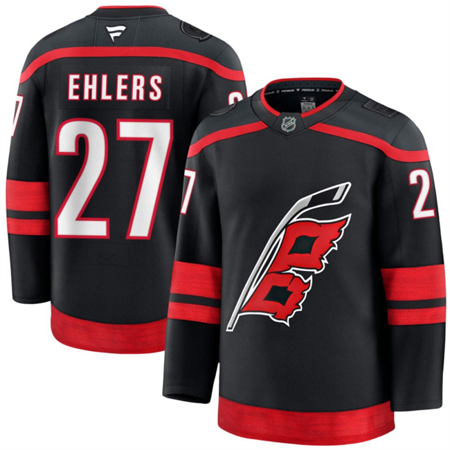 Men's Carolina Hurricanes #27 Nikolaj Ehlers Black 2024-25 Home Stitched Hockey Jersey