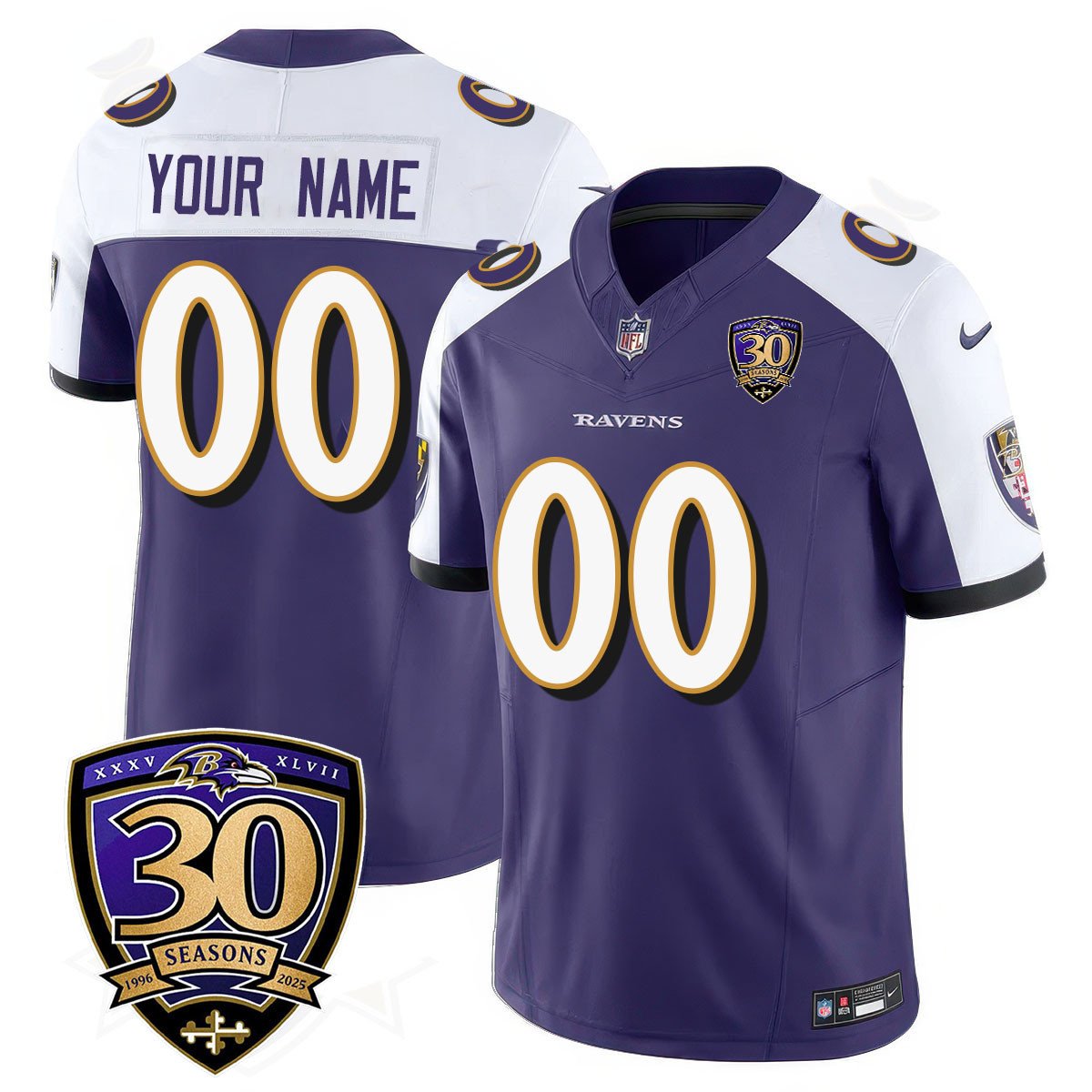 Baltimore Ravens Custom 30th Season Patch Nike Limited NFL Football Jersey Purple Alternate - All Stitched