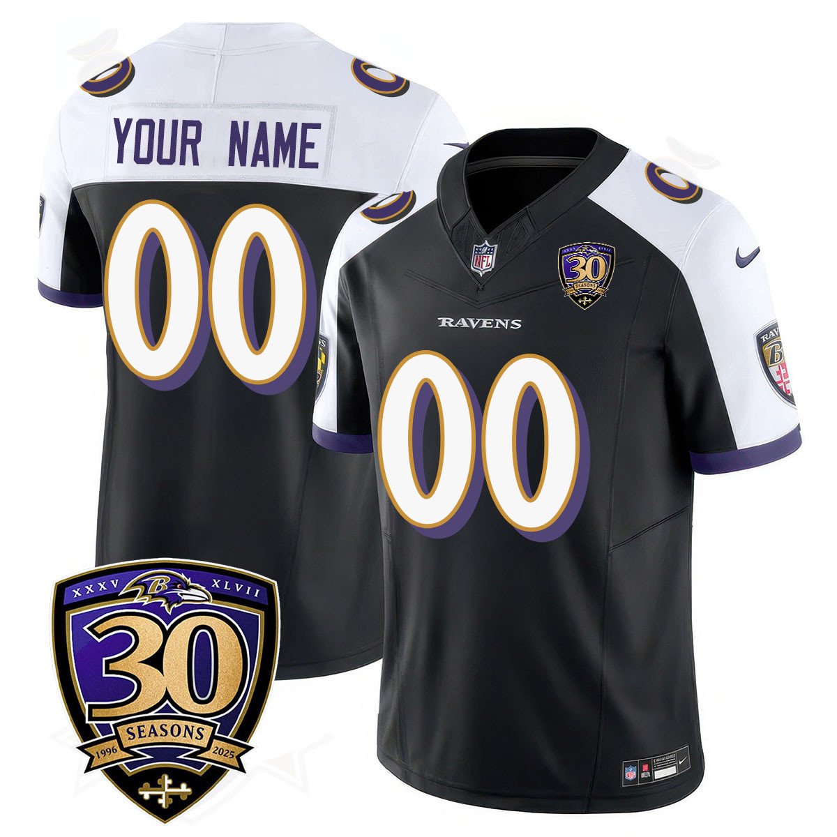 Baltimore Ravens Custom 30th Season Patch Nike Limited NFL Football Jersey Black Alternate - All Stitched