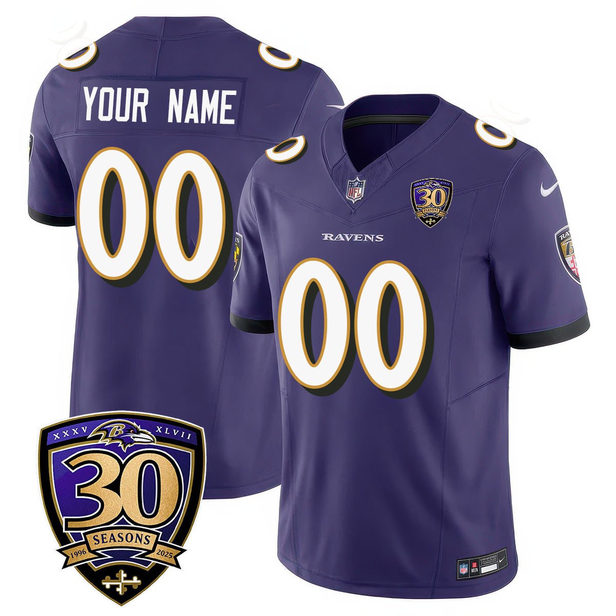 Baltimore Ravens Custom 30th Season Patch Nike Limited NFL Football Jersey Purple - All Stitched